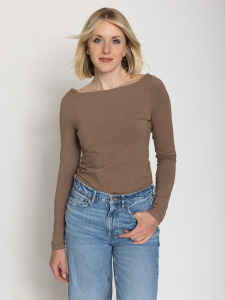 Tall Women’s Double Front Boat Neck Long Sleeve Tee