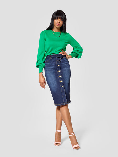 TallMoi denim tall skirt work by tall tall features tall skirts for women in the front view.