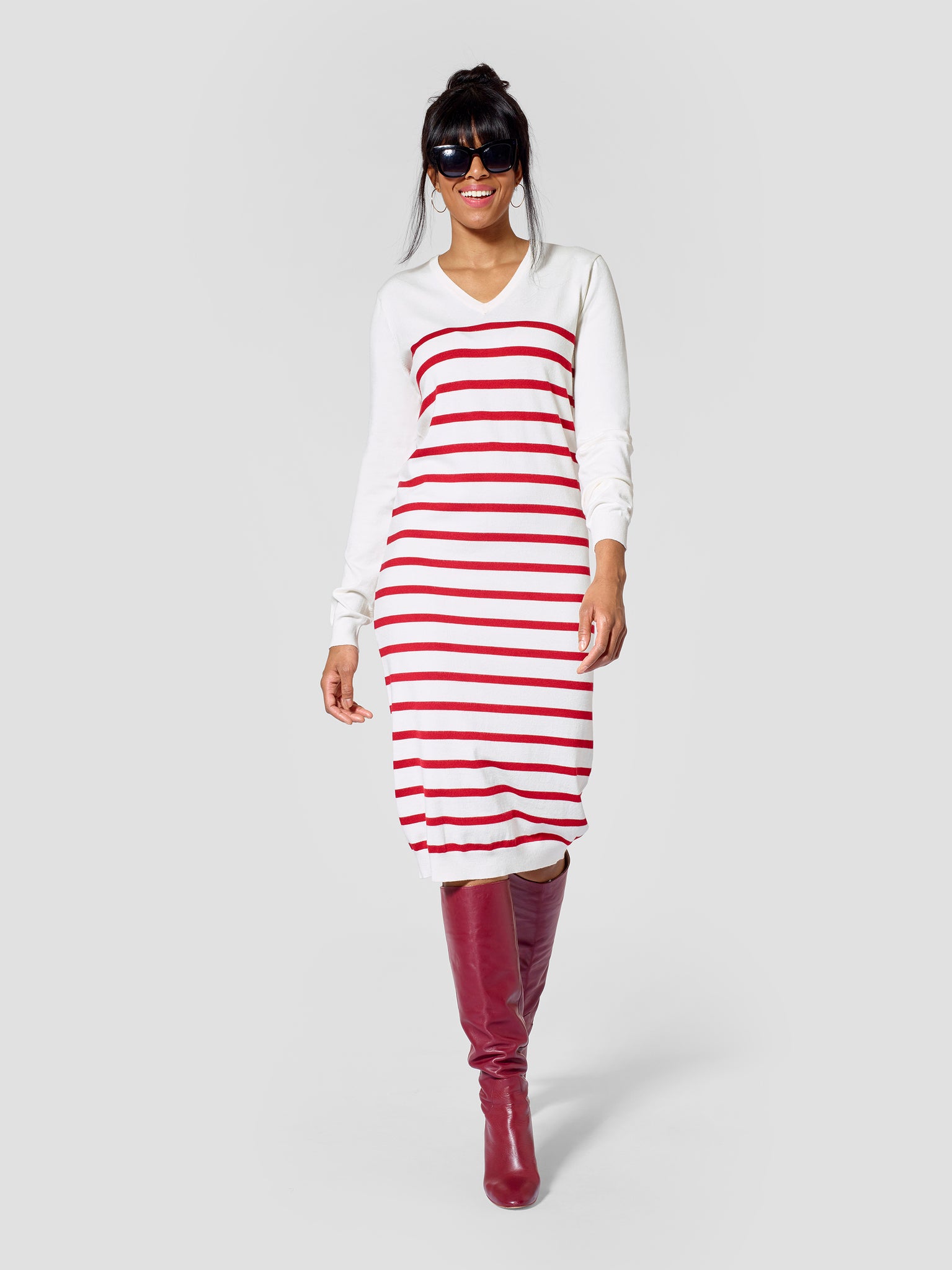 Tall Womenswear Striped V-Neck Tall Sweater Dress Tall Moi 